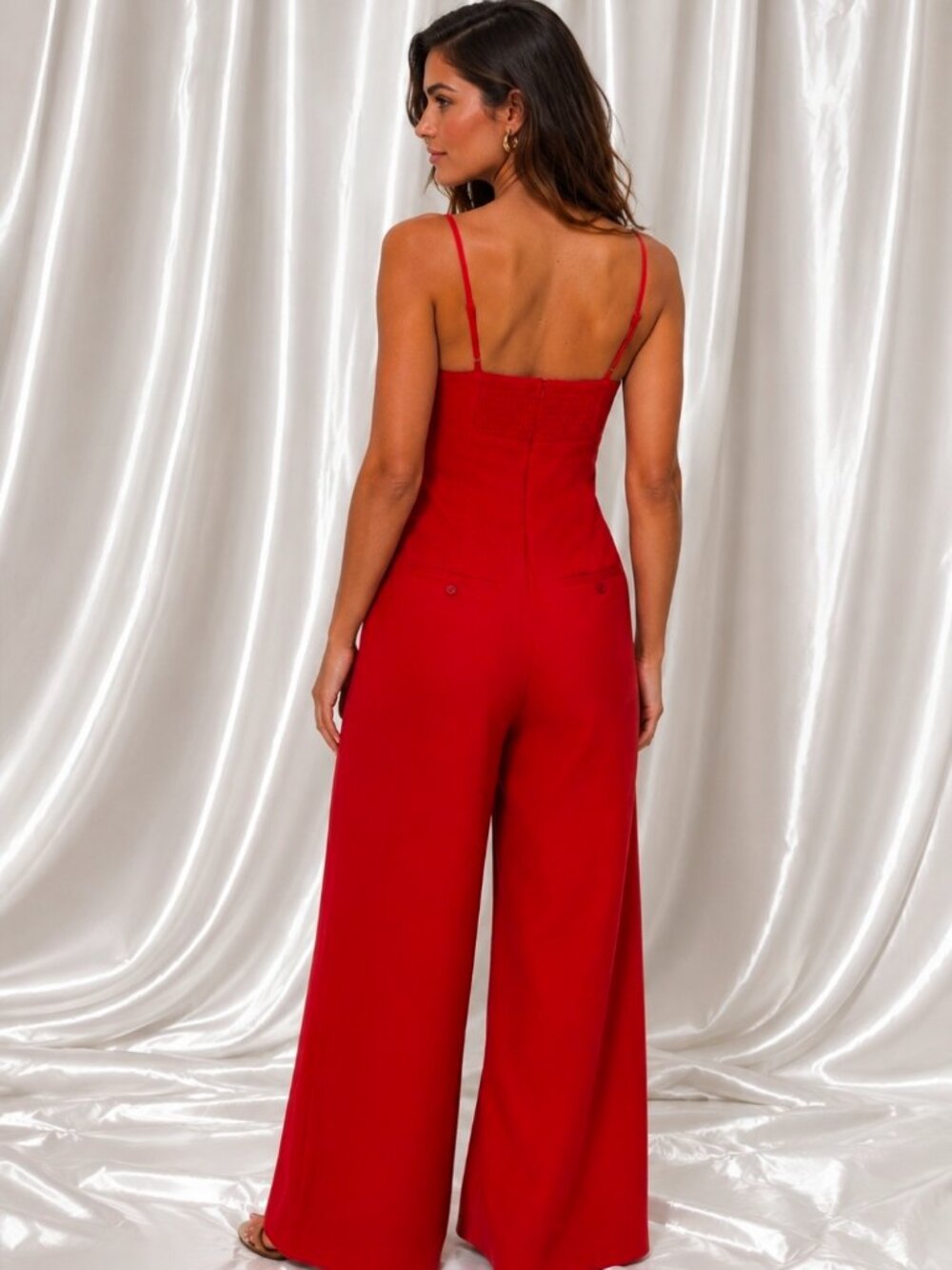 FARM Rio Red Petals Bodice Euroflax™ Premium Linen Jumpsuit sz L - Picture 4 of 6